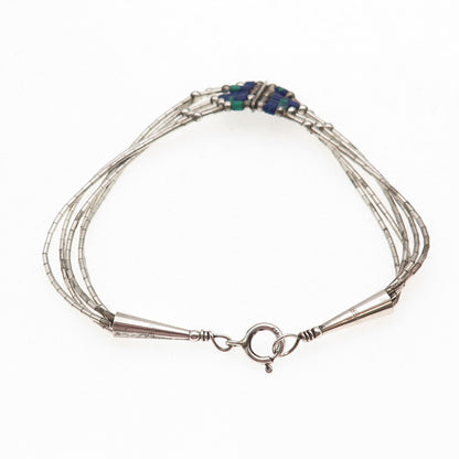 Old Pawn 925 Sterling Silver Vintage Azurite 5-Strand Liquid Chain Bracelet 7"