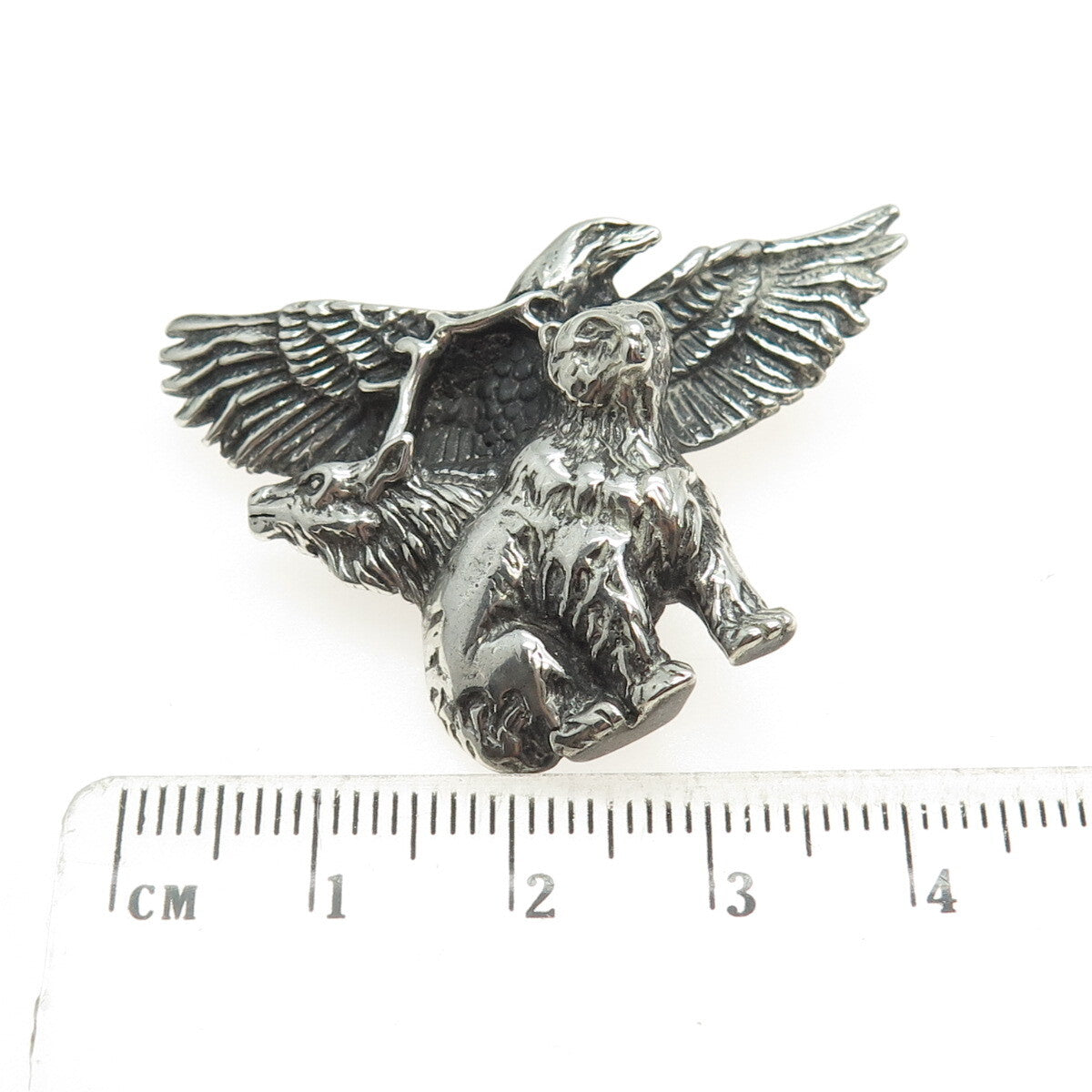SHUBE 925 Sterling Silver Vintage American Eagle & Bear Pin Brooch
