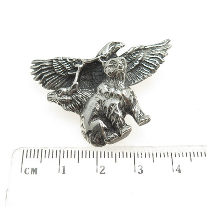 SHUBE 925 Sterling Silver Vintage American Eagle & Bear Pin Brooch