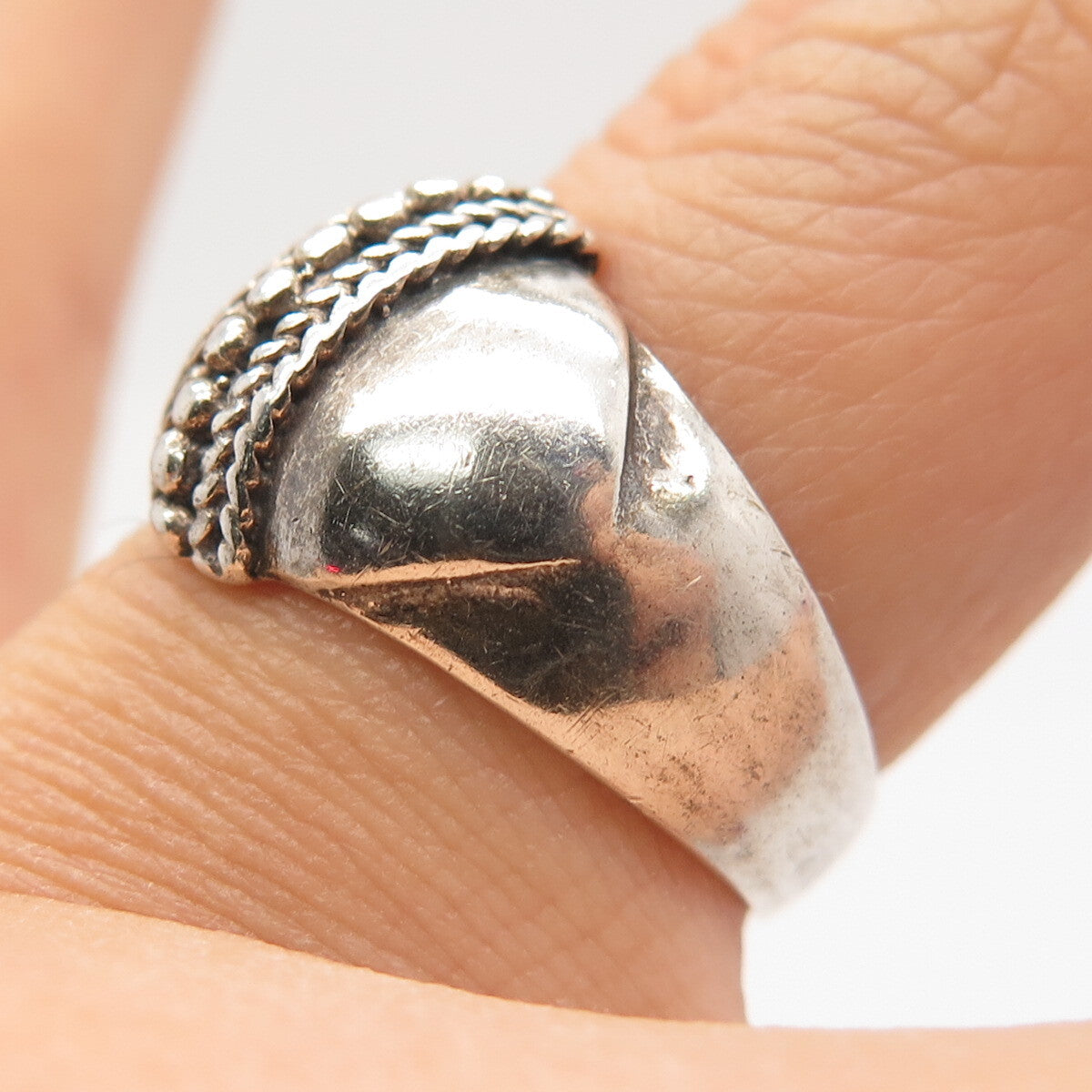 925 Sterling Silver Vintage Beaded Ring Size 5.75