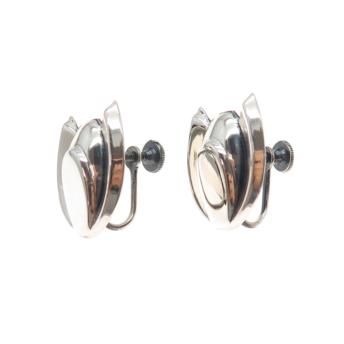 RENOIR SAUTEUR 925 Sterling Silver Antique Art Deco Lotus Screw Back Earrings