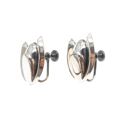 RENOIR SAUTEUR 925 Sterling Silver Antique Art Deco Lotus Screw Back Earrings