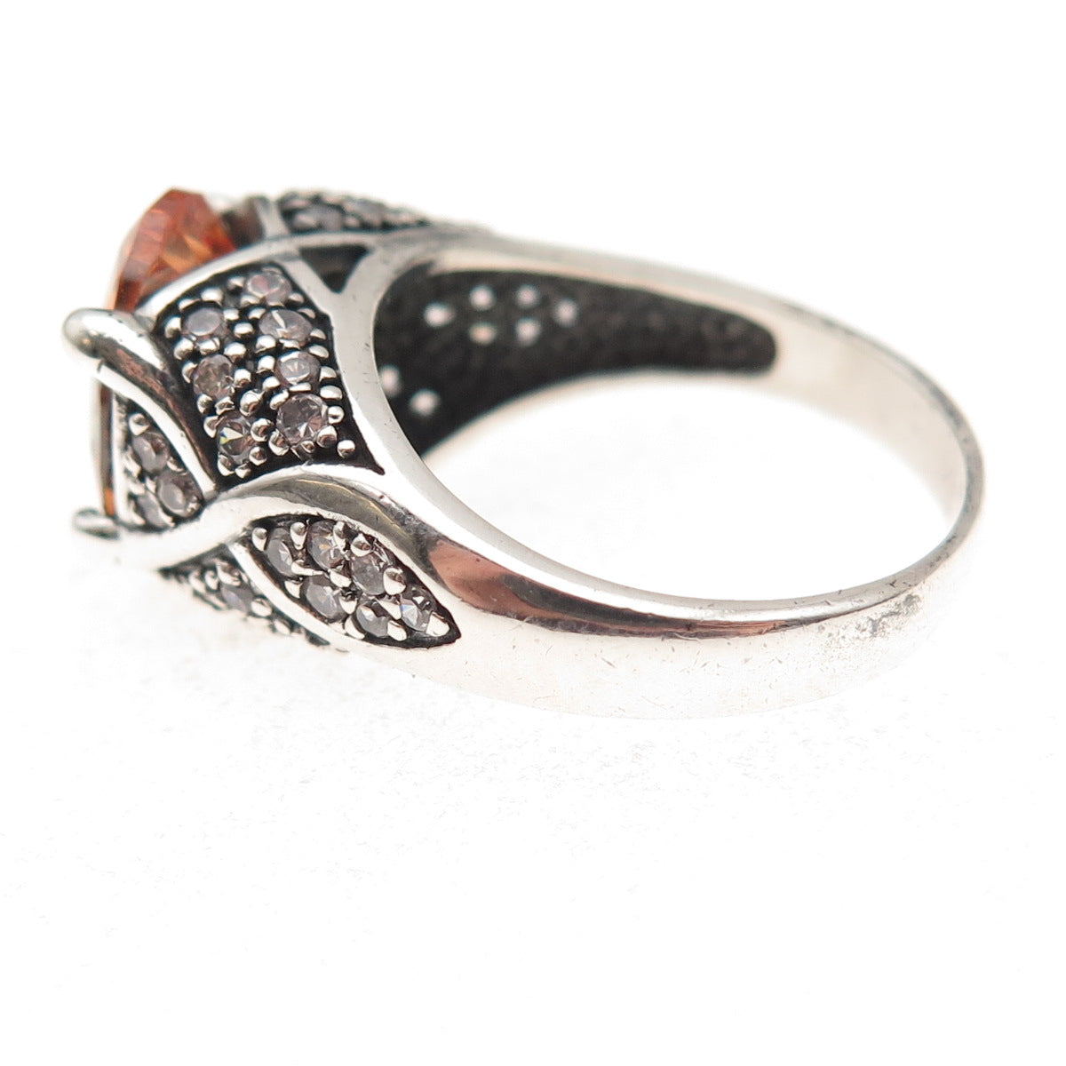 925 Sterling Silver Vintage Champagne & White C Z Oxidized Ring Size 8