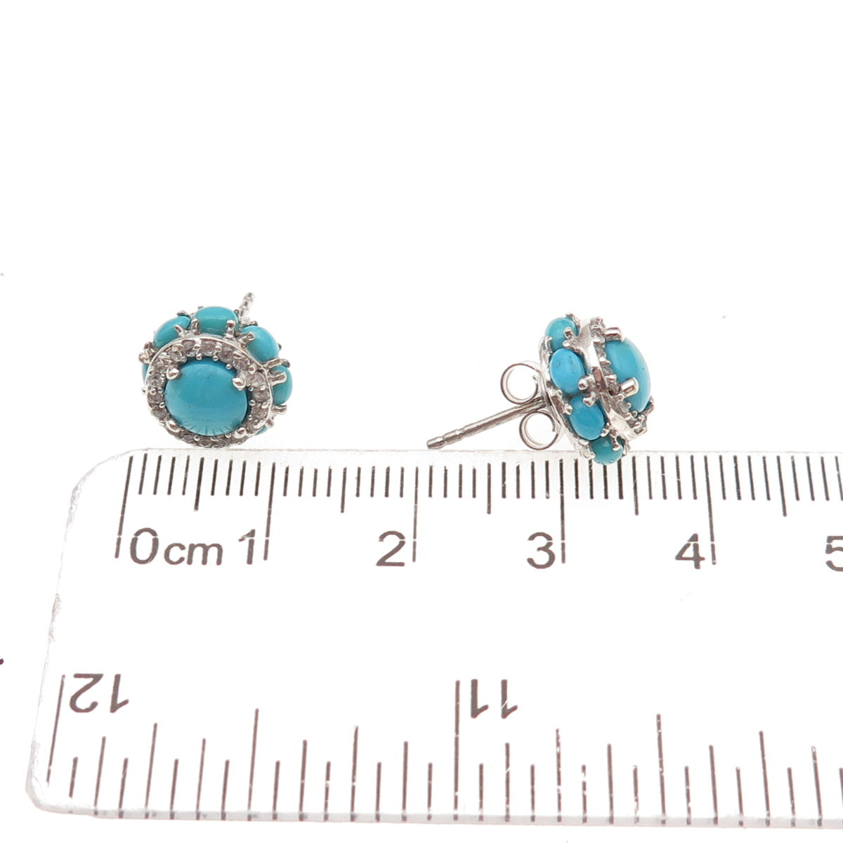Chuck Clemency 925 Sterling Silver Real Turquoise & White Topaz Stud Earrings