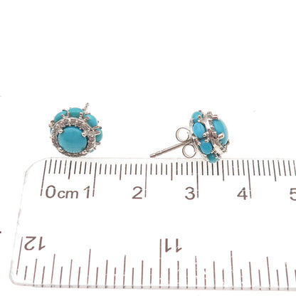 Chuck Clemency 925 Sterling Silver Real Turquoise & White Topaz Stud Earrings