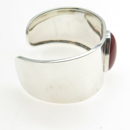925 Sterling Silver Vintage Mexico Carnelian Gem Adjustable Cuff Bracelet 6.75"