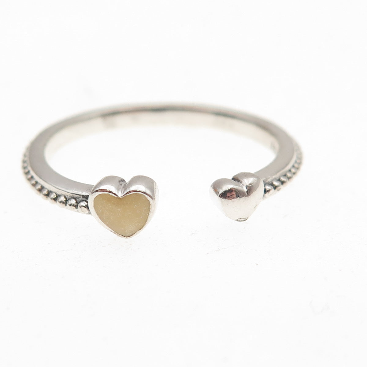Pandora 925 Sterling Silver Real MOP Heart of Love Adjustable Ring Size 8.75