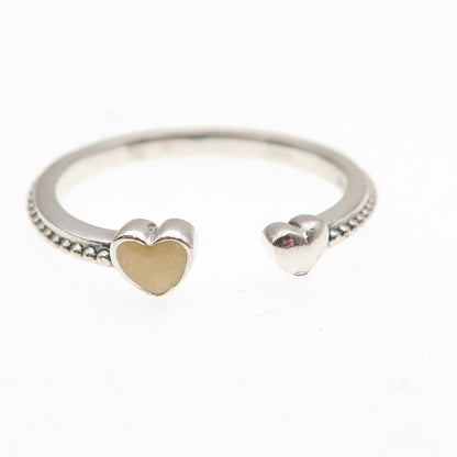 Pandora 925 Sterling Silver Real MOP Heart of Love Adjustable Ring Size 8.75