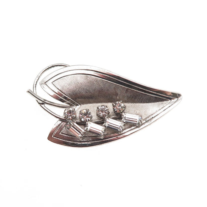 925 Sterling Silver Antique Art Deco Rhinestone Floral Leaf Pin Brooch