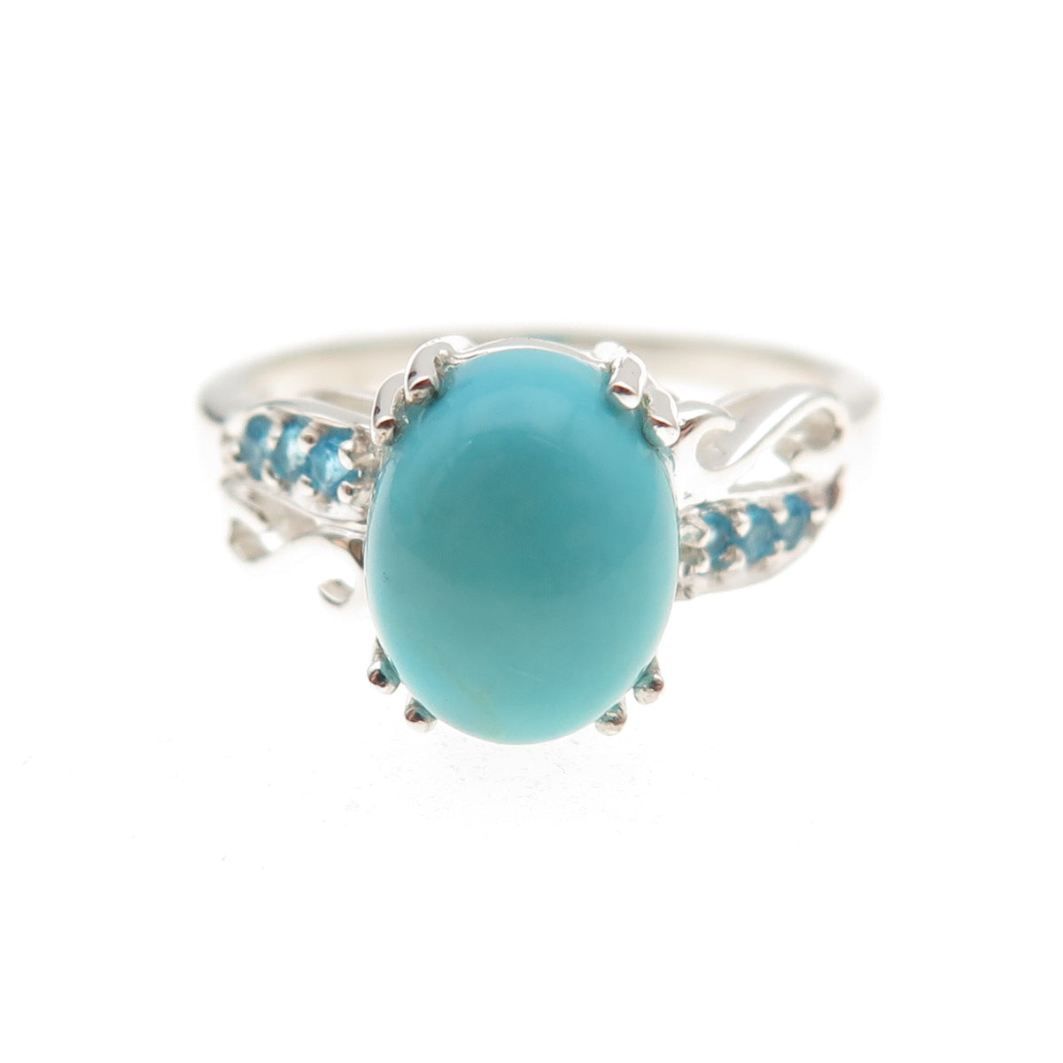 925 Sterling Silver Real Sleeping Beauty Turquoise & Apatite Ring Size 8