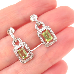 Charles Winston 925 Sterling Silver Real Diamond & Peridot Dangle Earrings