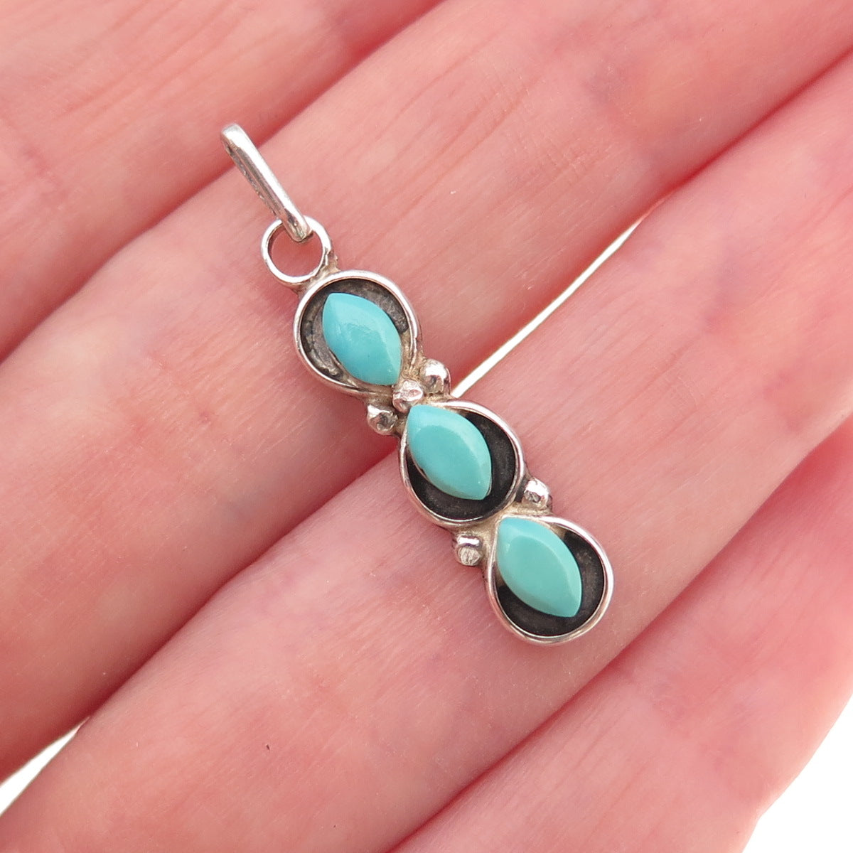 Old Pawn 925 Sterling Silver Vintage Southwestern Turquoise Tribal Charm Pendant