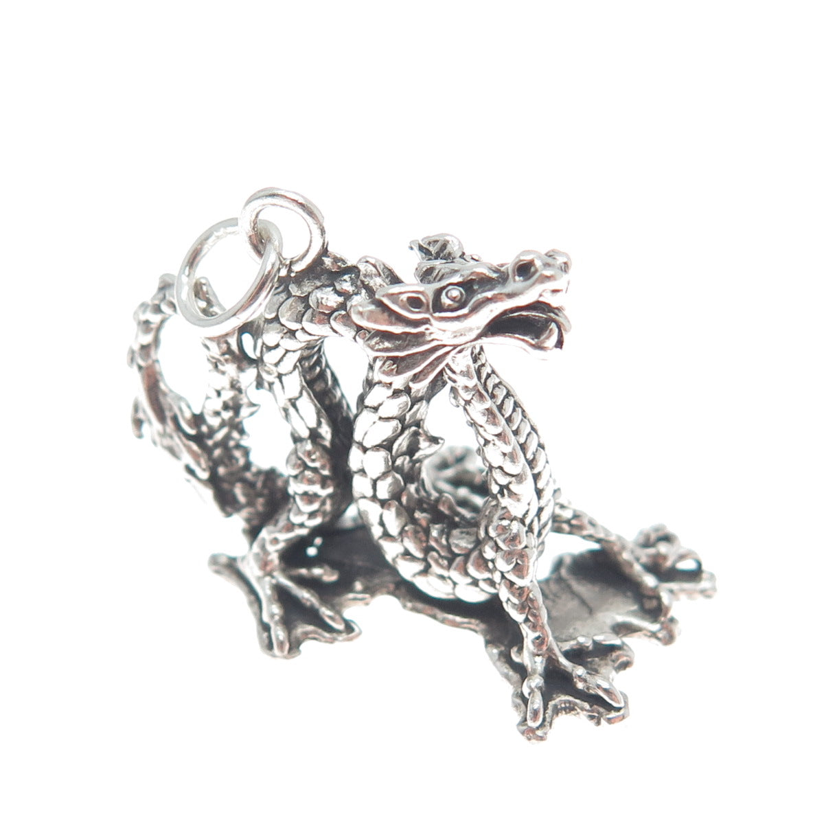 SUNWEST 925 Sterling Silver Vintage Dragon Oxidized 3D Charm Pendant