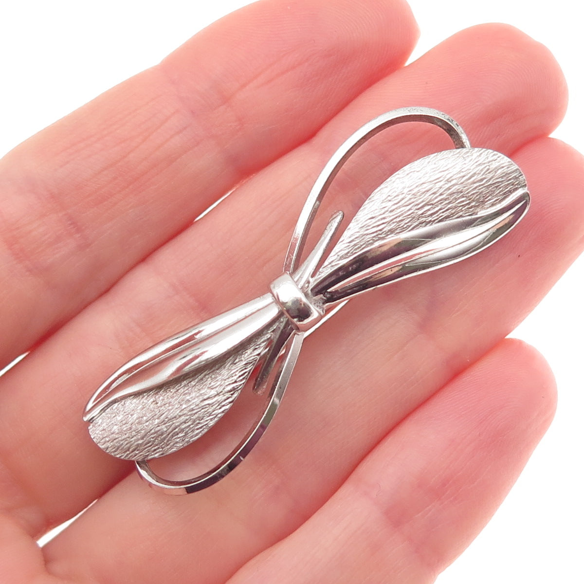CARL ART 925 Sterling Silver Vintage Modernist Floral Bow Pin Brooch