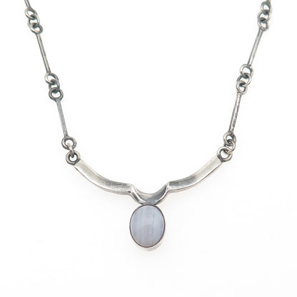 AF DESIGN 925 Sterling Silver Vintage Real Lace Agate Bar Chain Necklace 18"