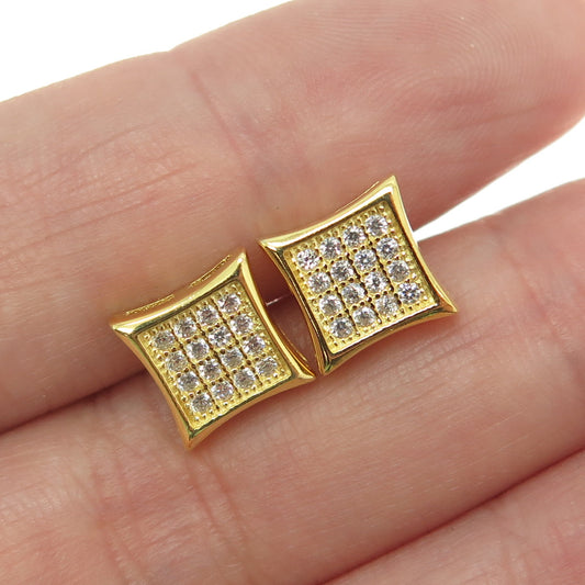 925 Sterling Silver Gold Plated Round-Cut C Z Princess Square Earrings