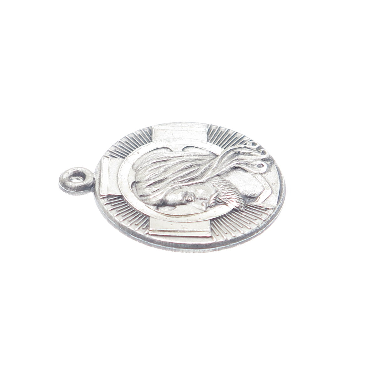 HAYWARD 925 Sterling Silver Vintage Jesus Christ Cross Religious Round Pendant