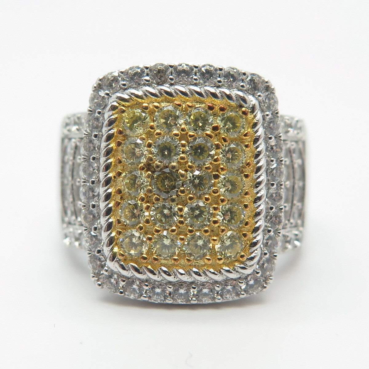 925 Sterling Silver Yellow & White C Z Ring Size 7
