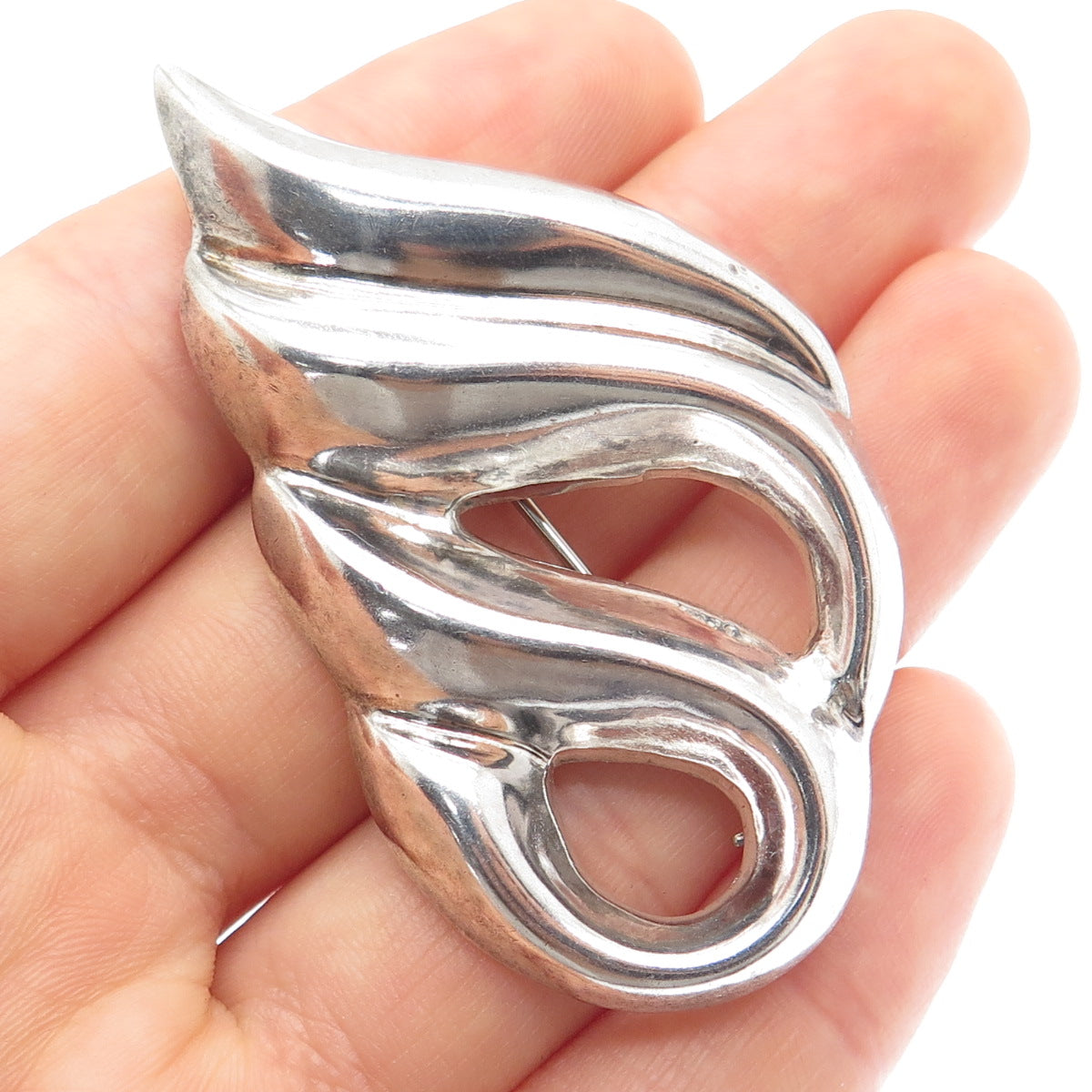 925 Sterling Silver Vintage Modernist Shell Pin Brooch