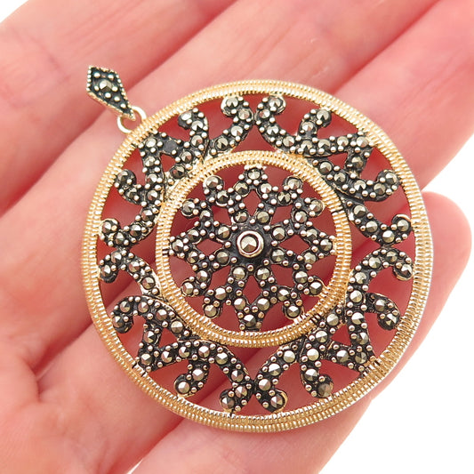 925 Sterling Silver Gold Plated Vintage Real Marcasite Pendant (missing 1 stone)