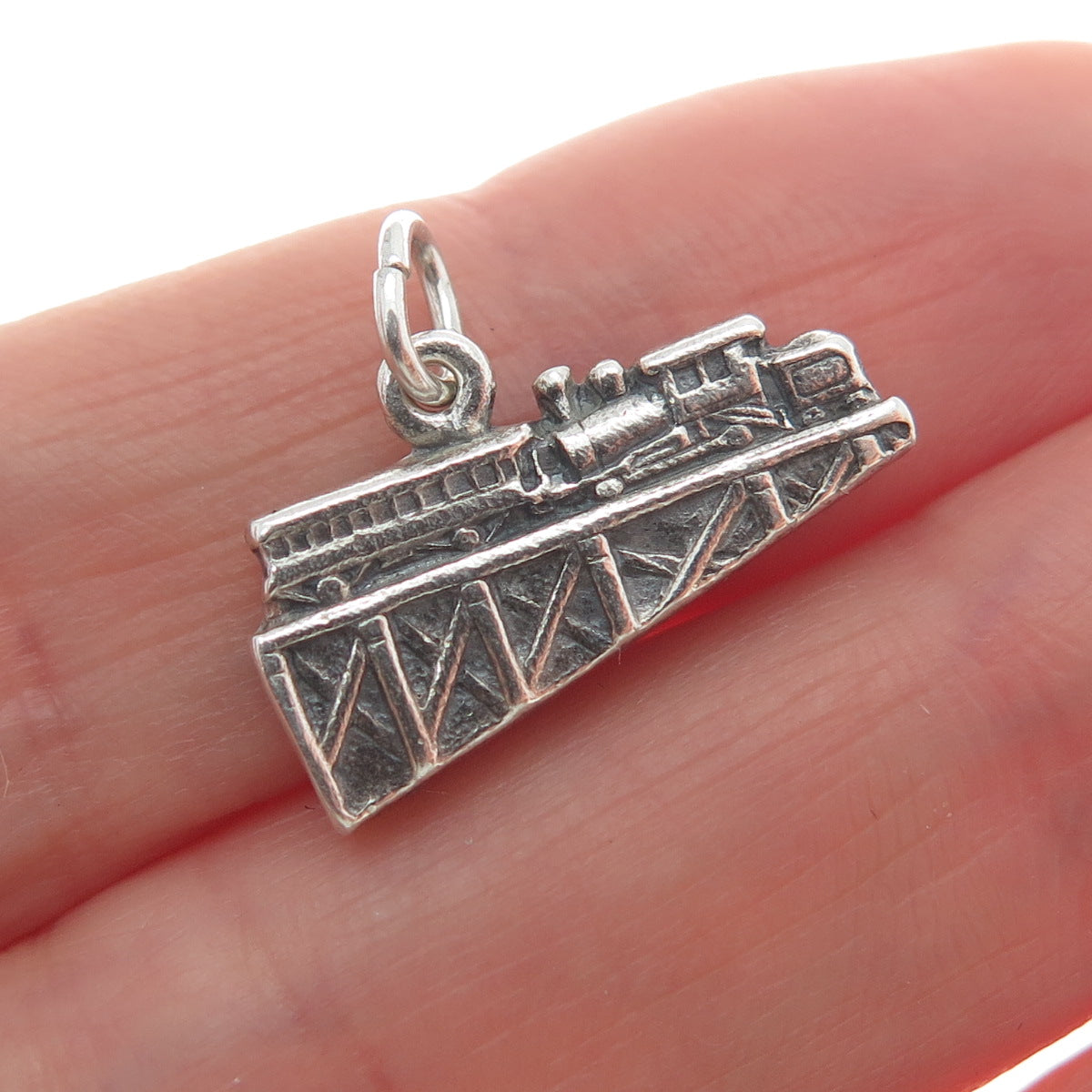 925 Sterling Silver Vintage Steam Train Travel Track Minimalist Charm Pendant