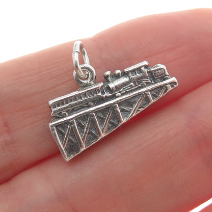 925 Sterling Silver Vintage Steam Train Travel Track Minimalist Charm Pendant