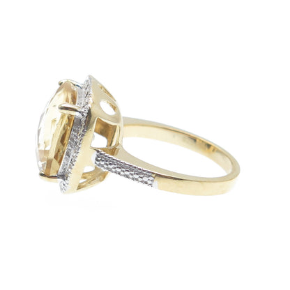 925 Sterling Silver Gold Plated Real Diamond & Cushion-Cut Citrine Ring Size 6