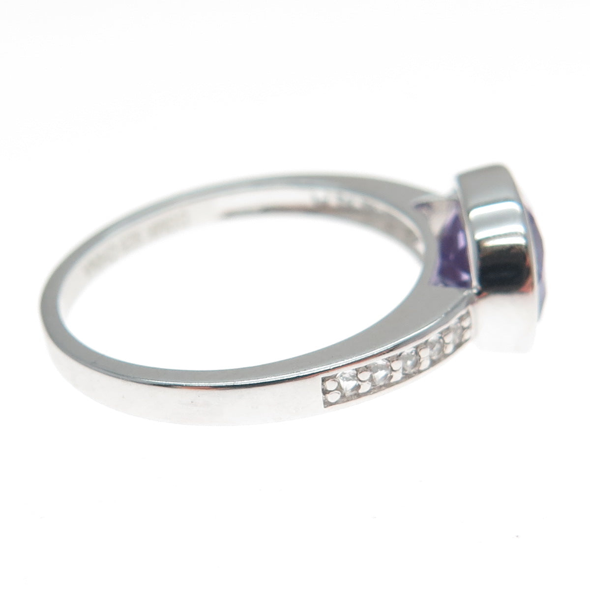 DSMK 925 Sterling Silver Real Amethyst & White Topaz Gemstone Ring Size 8.25