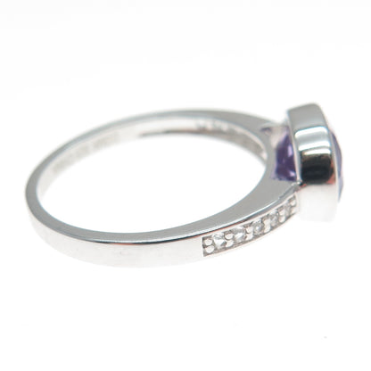 DSMK 925 Sterling Silver Real Amethyst & White Topaz Gemstone Ring Size 8.25