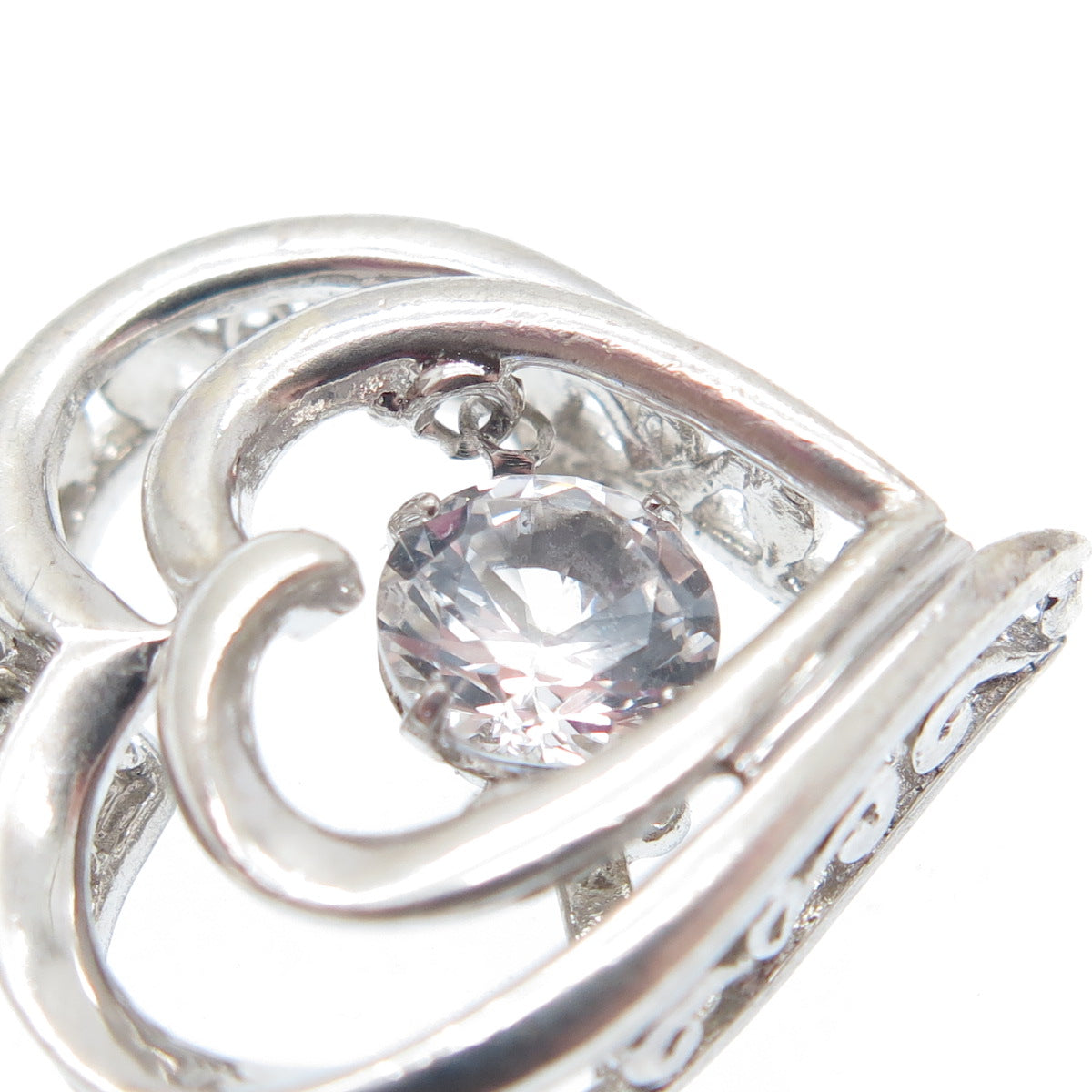 925 Sterling Silver Round-Cut C Z Double Heart Minimalist Charm Pendant