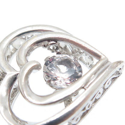 925 Sterling Silver Round-Cut C Z Double Heart Minimalist Charm Pendant