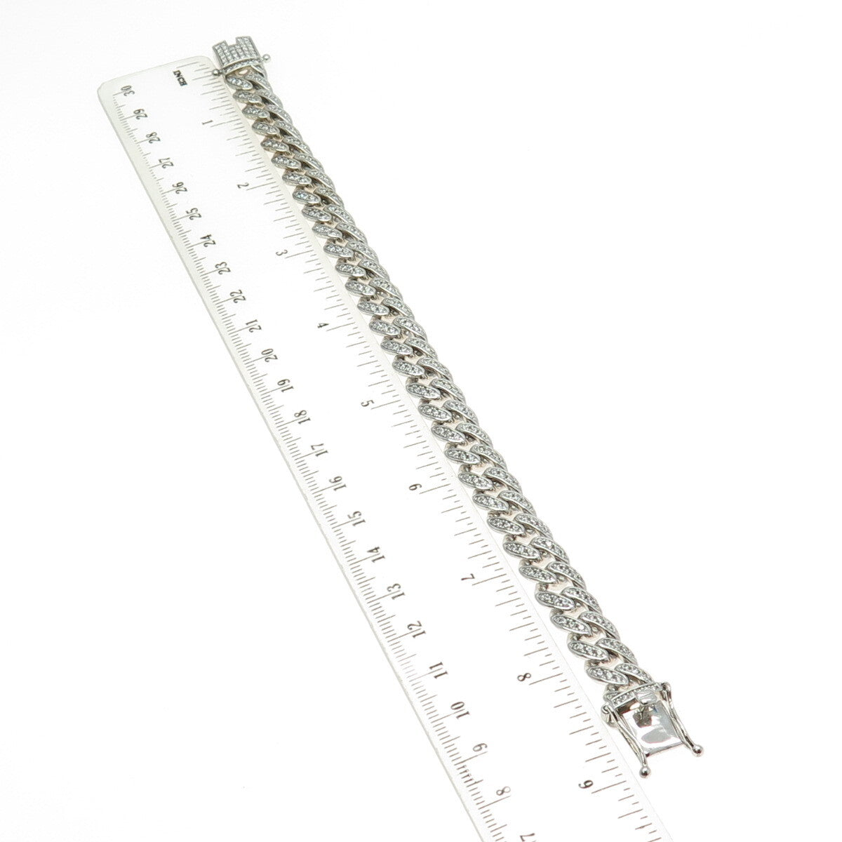 925 Sterling Silver Round-Cut C Z Cuban Link Bracelet 8.5"
