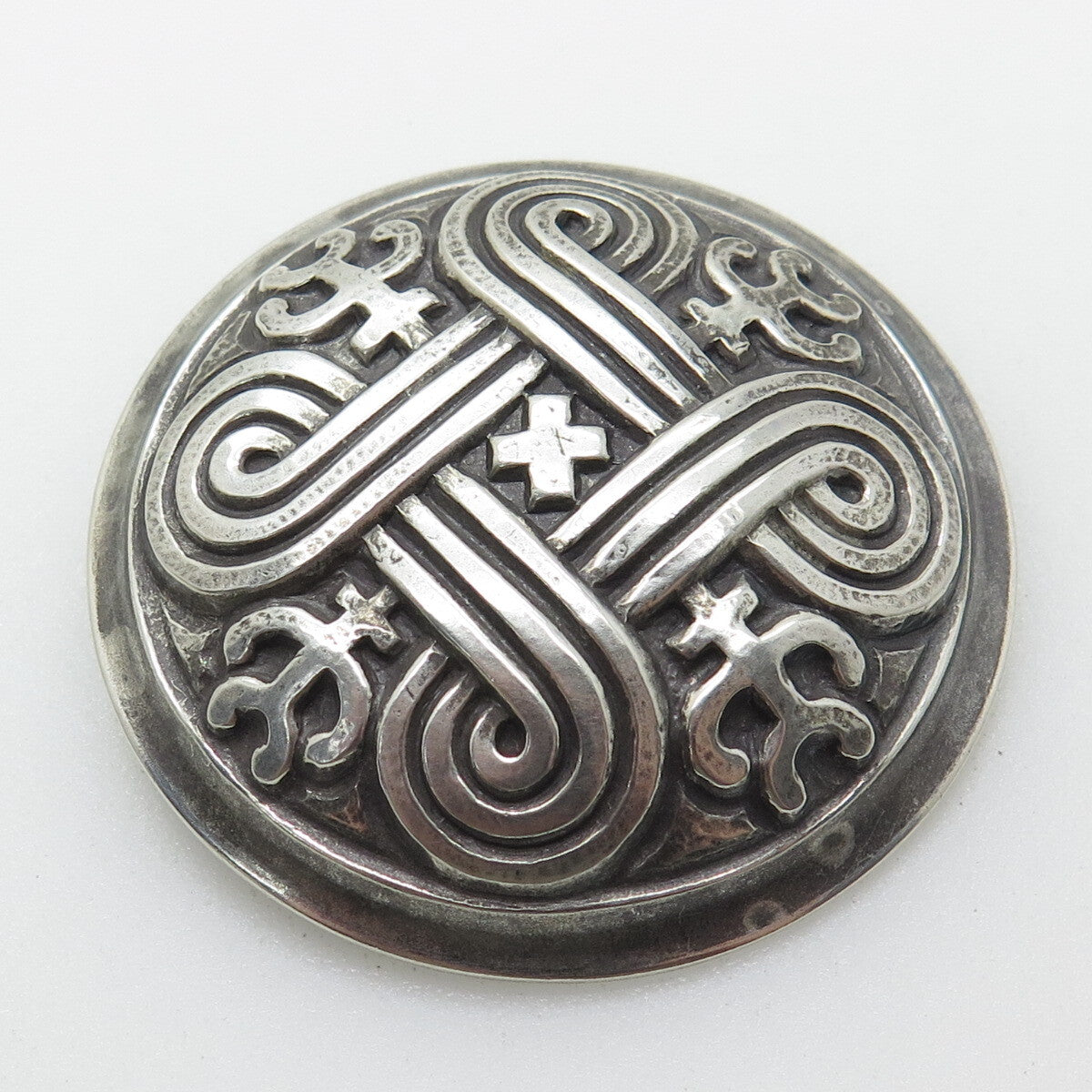 KAUNIS KORU 916H Silver Vintage 1960 Finland St. Johns Arms Oxidized Pin Pendant