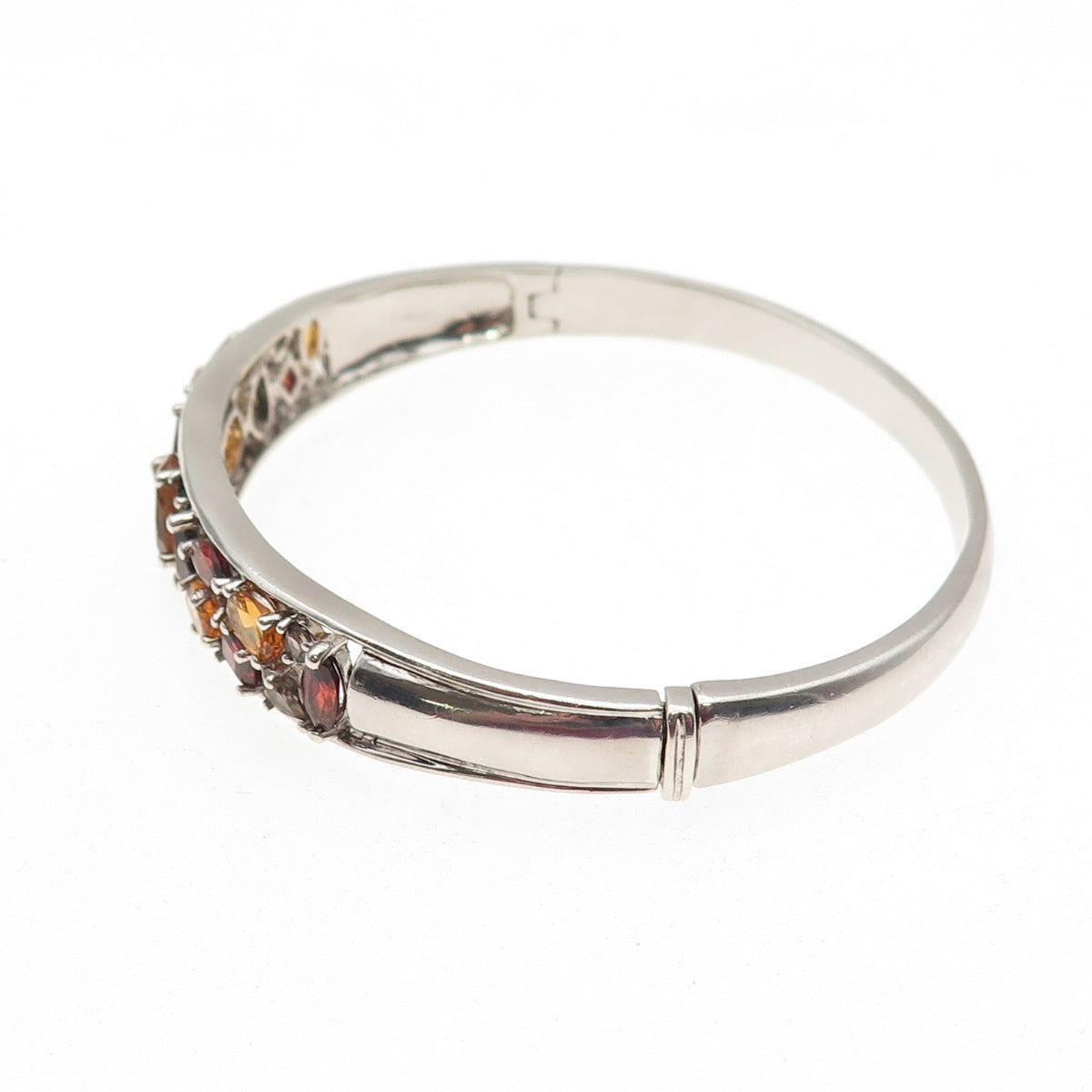 ALWAND VAHAN 925 Sterling Vintage Real Garnet Citrine Quartz Bangle Bracelet 7"