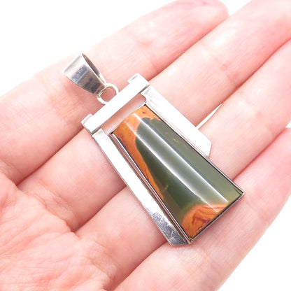 925 Sterling Silver Vintage V Artisan Polychrome Jasper Modernist Charm Pendant