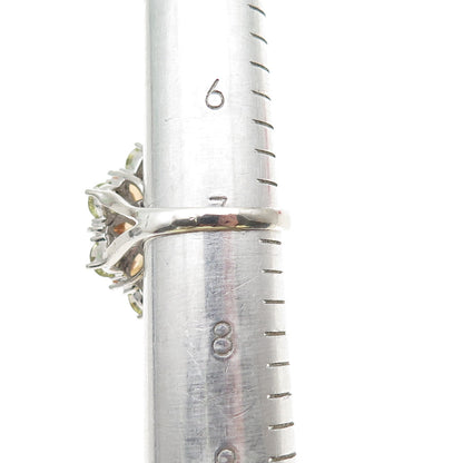 925 Sterling Silver Marquise-Cut Orange & Round-Cut Green C Z Ring Size 7.25