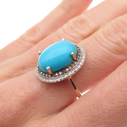 D'Joy 925 Sterling Gold Plated White & Smoky Diamond Turquoise Ring Size 8.25