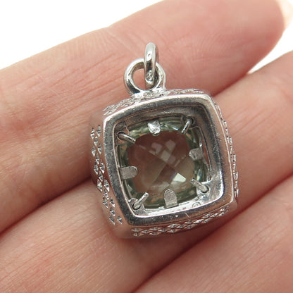 SAI 925 Sterling Silver Real Cushion-Cut Light Green Topaz Pendant