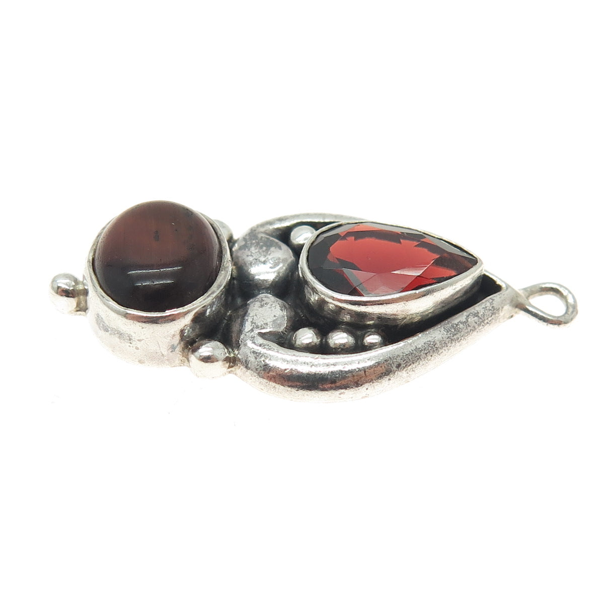 925 Sterling Silver Vintage Real Red Jasper & Red Garnet Gemstone Boho Pendant