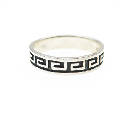 925 Sterling Silver Vintage Greek Key Oxidized Band Ring Size 13