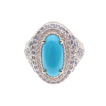 Chuck Clemency 925 Sterling Silver Real Turquoise Tanzanite & Topaz Ring Size 9