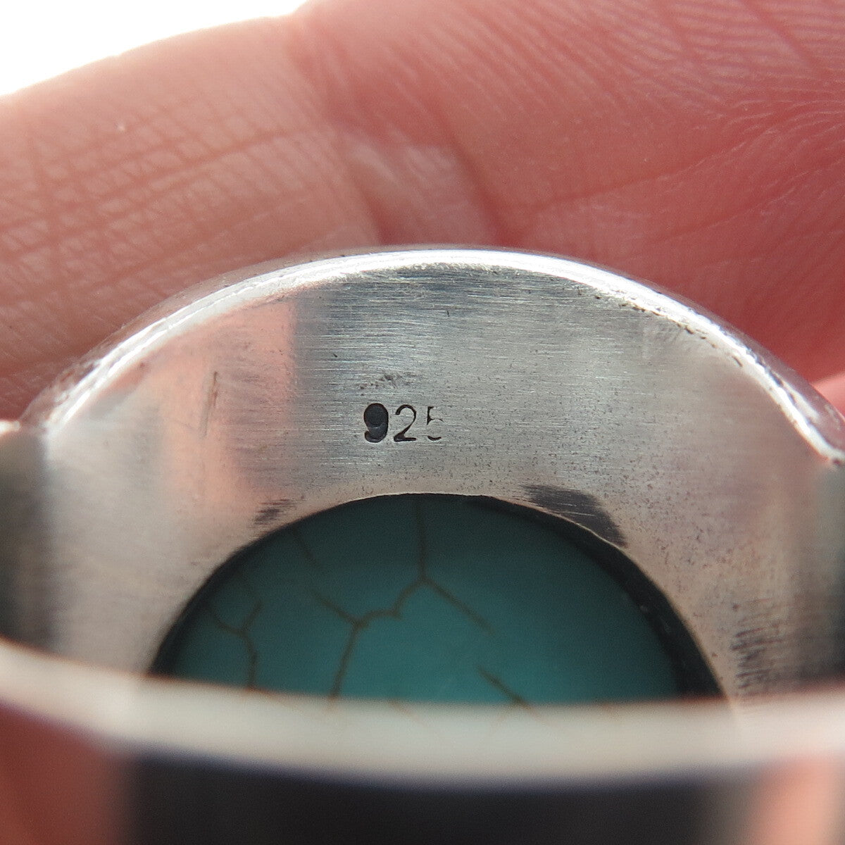 925 Sterling Silver Vintage Lone Mountain Turquoise Sun Oxidized Ring Size 10.5