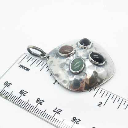 925 Sterling Silver Vintage Mexico Black Onyx Rhodonite & Aventurine Gem Pendant