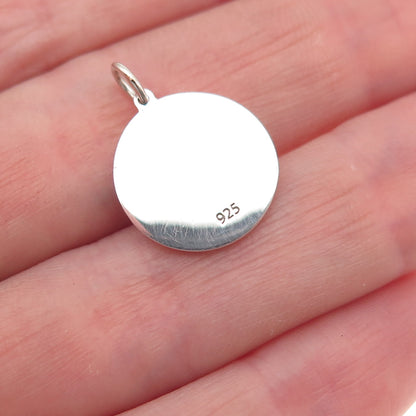 925 Sterling Silver Pink Enamel Rose Round Tag Mini Charm Pendant