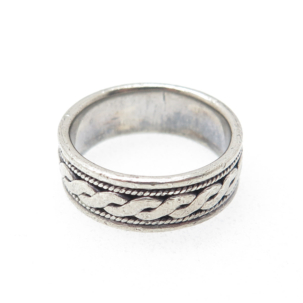 925 Sterling Silver Vintage Serpentine Oxidized Band Ring Size 7.75