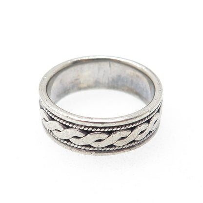 925 Sterling Silver Vintage Serpentine Oxidized Band Ring Size 7.75