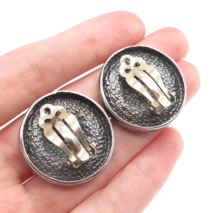 CHARLES M. ROBBINS Sterling Silver Vintage Modernist Oxidized Clip On Earrings