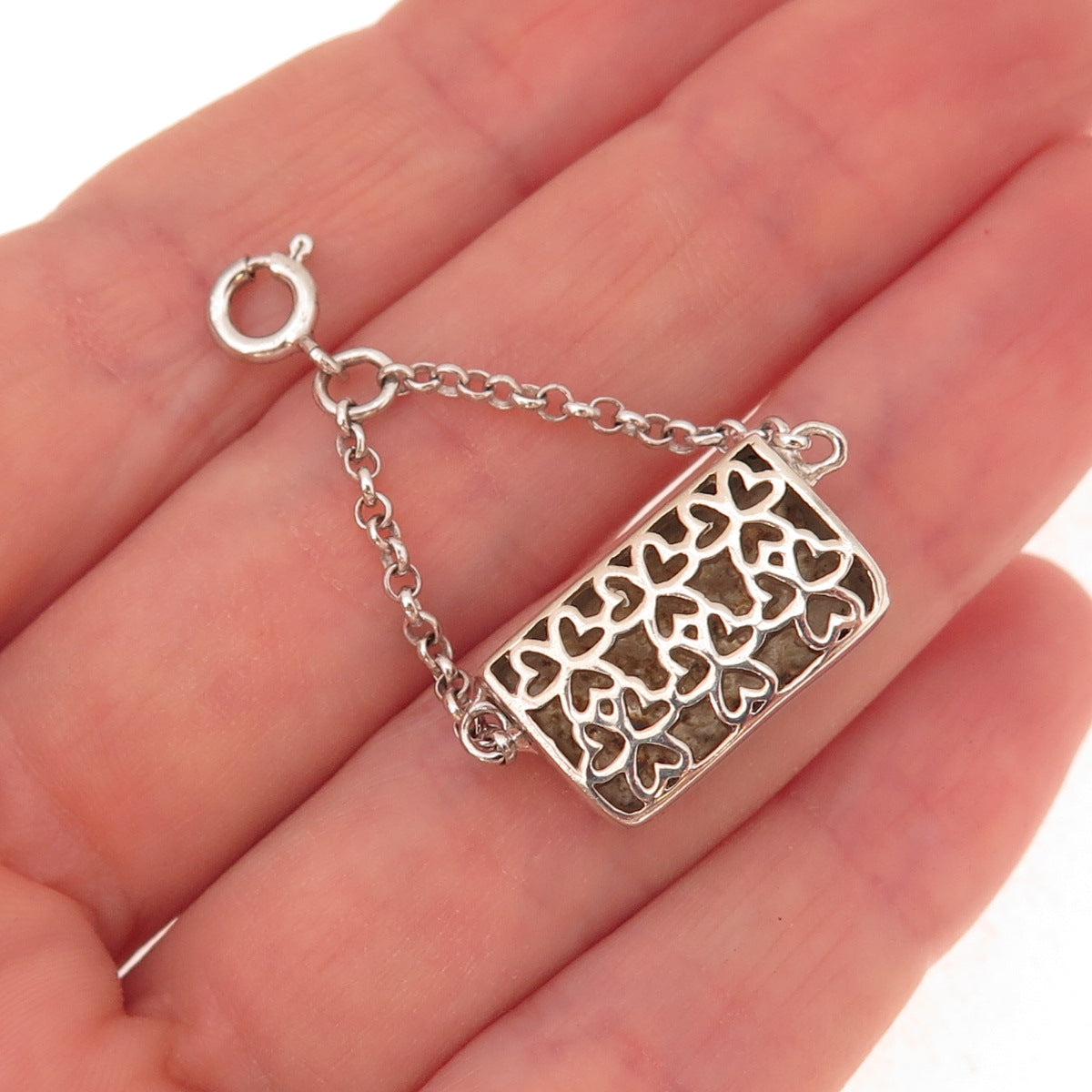 925 Sterling Silver Vintage Ladies Purse Spring Ring Lock Charm Pendant