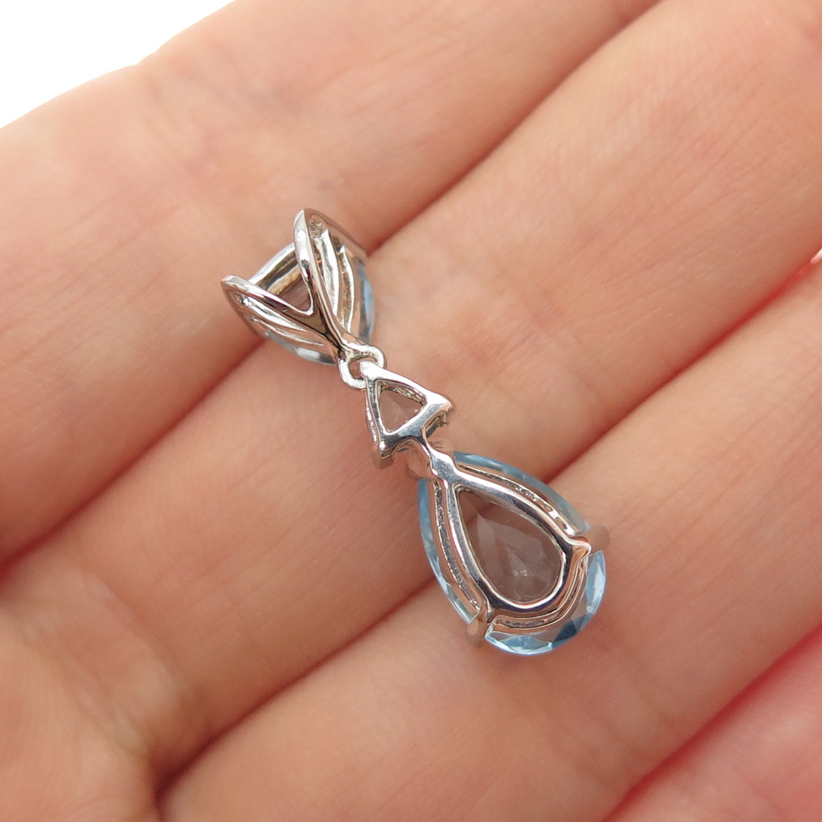 925 Sterling Silver Vintage Real Blue Topaz Mini Slide Charm Pendant