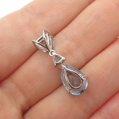 925 Sterling Silver Vintage Real Blue Topaz Mini Slide Charm Pendant